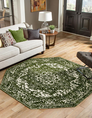 Green 5' 3 x 5' 3 Richmond Octagon Area Rug Vintage Distressed Look Traditional Design Carpet for Unique Home Interior Design for Sale at Rug Engine