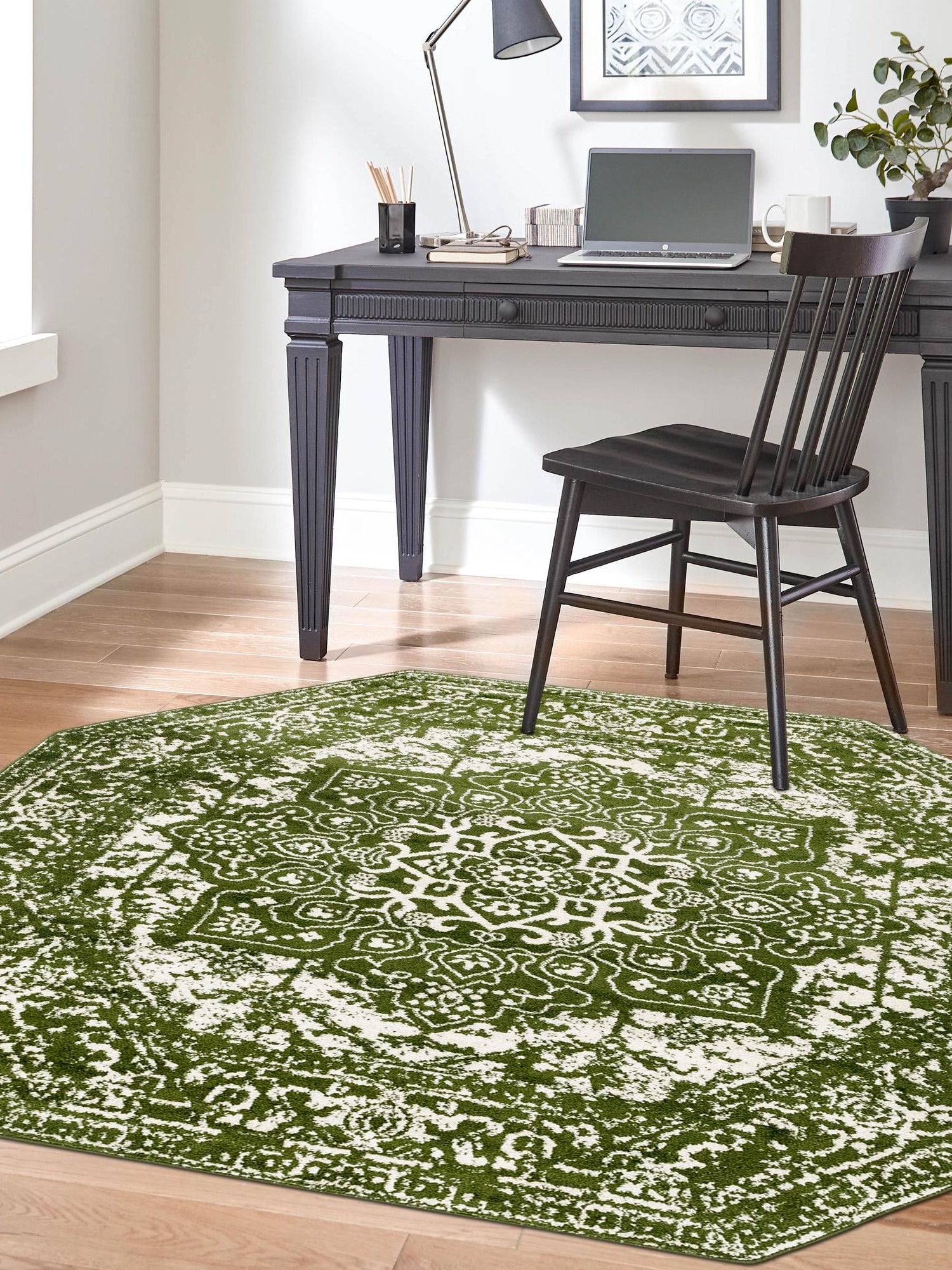 Green 7' 10 x 7' 10 Richmond Octagon Area Rug Vintage Distressed Look Traditional Design Carpet for Unique Home Interior Design for Sale at Rug Engine
