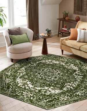 Green 5' 3 x 5' 3 Richmond Octagon Area Rug Vintage Distressed Look Traditional Design Carpet for Unique Home Interior Design for Sale at Rug Engine