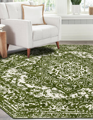 Green 7' 10 x 7' 10 Richmond Octagon Area Rug Vintage Distressed Look Traditional Design Carpet for Unique Home Interior Design for Sale at Rug Engine