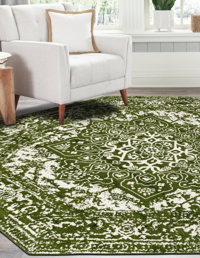 Green 7' 10 x 7' 10 Richmond Octagon Area Rug Vintage Distressed Look Traditional Design Carpet for Unique Home Interior Design for Sale at Rug Engine
