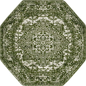 Green 5' 3 x 5' 3 Richmond Octagon Area Rug Vintage Distressed Look Traditional Design Carpet for Unique Home Interior Design for Sale at Rug Engine