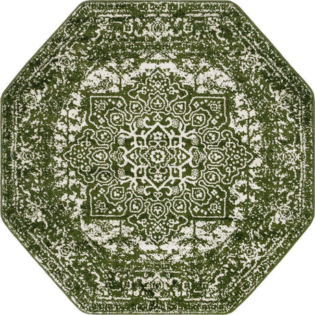 Green 5' 3 x 5' 3 Richmond Octagon Area Rug Vintage Distressed Look Traditional Design Carpet for Unique Home Interior Design for Sale at Rug Engine