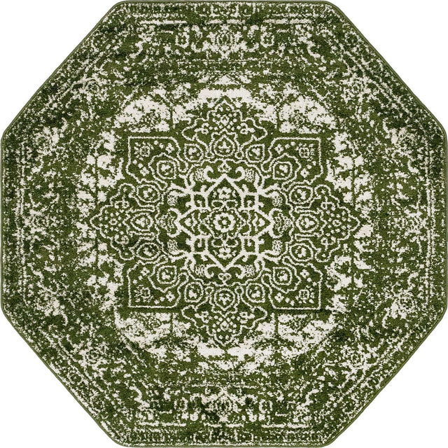 Green 5' 3 x 5' 3 Richmond Octagon Area Rug Vintage Distressed Look Traditional Design Carpet for Unique Home Interior Design for Sale at Rug Engine