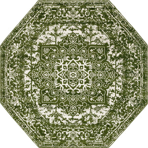 Green 7' 10 x 7' 10 Richmond Octagon Area Rug Vintage Distressed Look Traditional Design Carpet for Unique Home Interior Design for Sale at Rug Engine