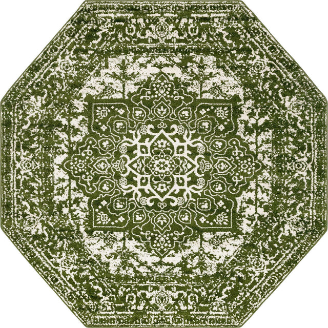 Green 7' 10 x 7' 10 Richmond Octagon Area Rug Vintage Distressed Look Traditional Design Carpet for Unique Home Interior Design for Sale at Rug Engine