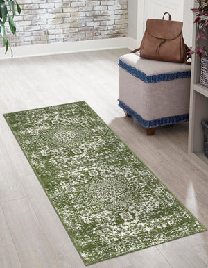 Green 2' x 8' Richmond Runner Area Rug Vintage Distressed Look Traditional Design Carpet for Unique Home Interior Design for Sale at Rug Engine