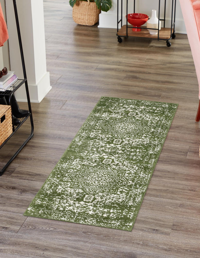Green 2' x 8' Richmond Runner Area Rug Vintage Distressed Look Traditional Design Carpet for Unique Home Interior Design for Sale at Rug Engine