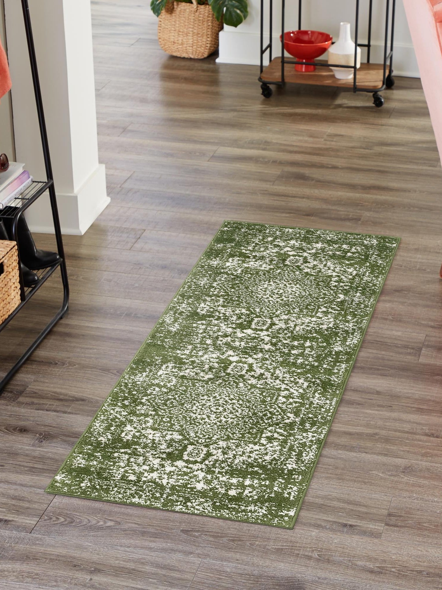 Green 2' 7 x 12' Richmond Runner Area Rug Vintage Distressed Look Traditional Design Carpet for Unique Home Interior Design for Sale at Rug Engine