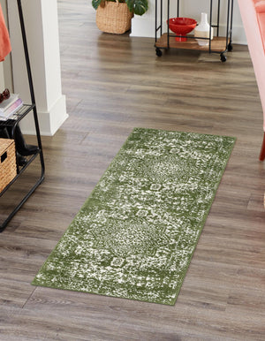 Green 2' 7 x 12' Richmond Runner Area Rug Vintage Distressed Look Traditional Design Carpet for Unique Home Interior Design for Sale at Rug Engine