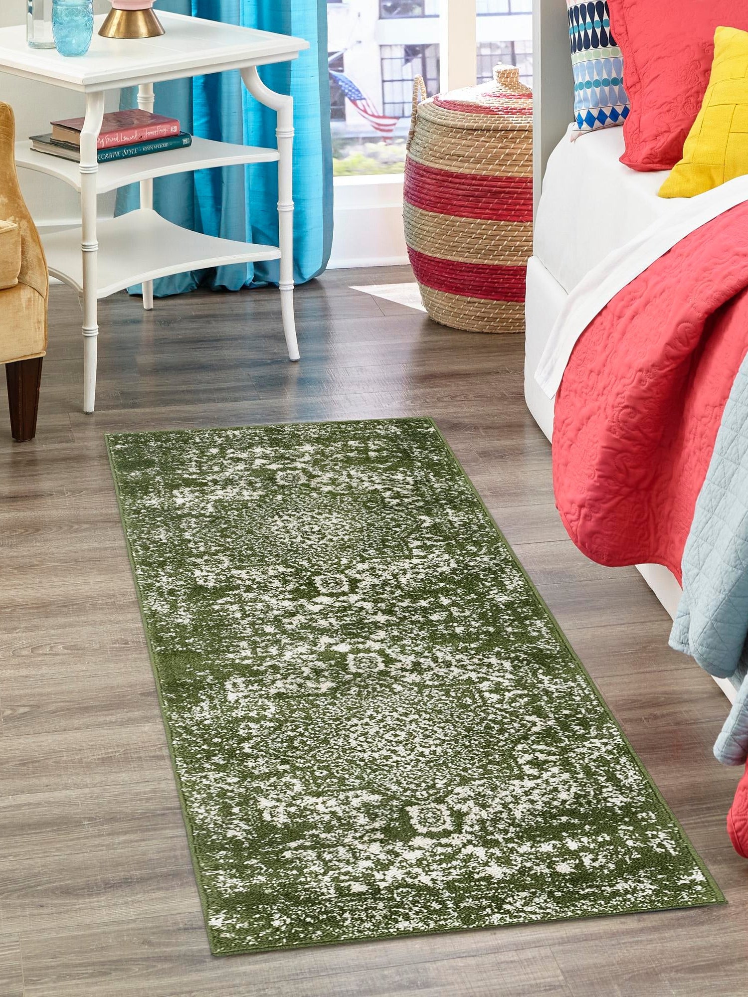 Green 2' x 8' Richmond Runner Area Rug Vintage Distressed Look Traditional Design Carpet for Unique Home Interior Design for Sale at Rug Engine