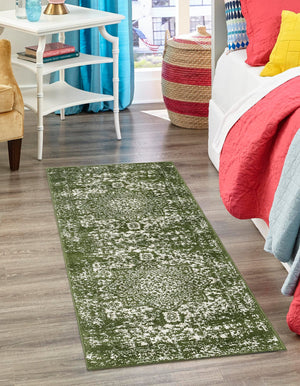 Green 2' x 8' Richmond Runner Area Rug Vintage Distressed Look Traditional Design Carpet for Unique Home Interior Design for Sale at Rug Engine