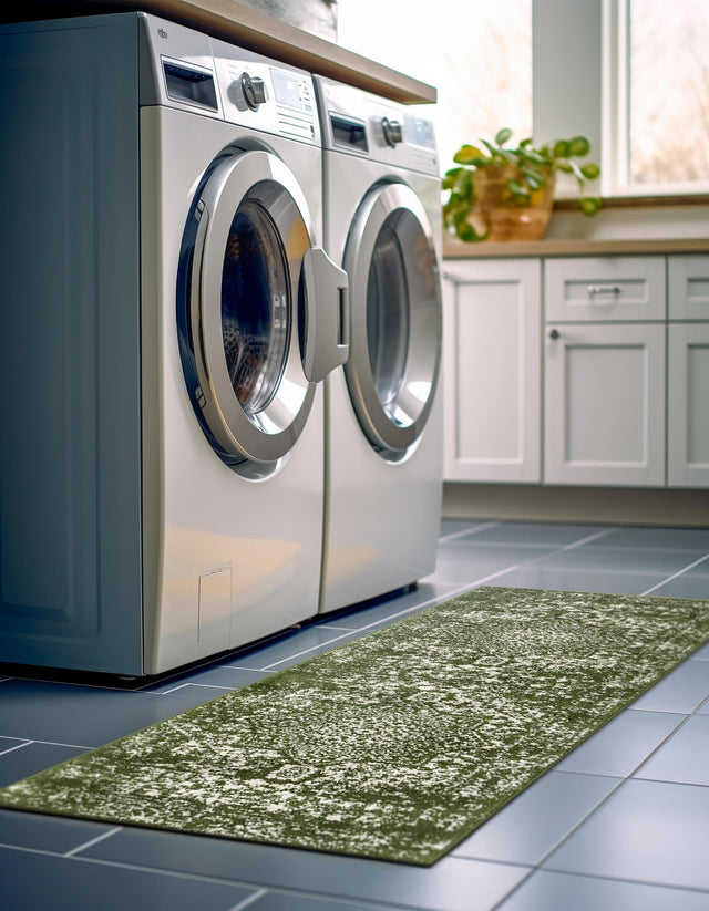 Green 2' x 6' 1 Richmond Runner Area Rug Vintage Distressed Look Traditional Design Carpet for Unique Home Interior Design for Sale at Rug Engine