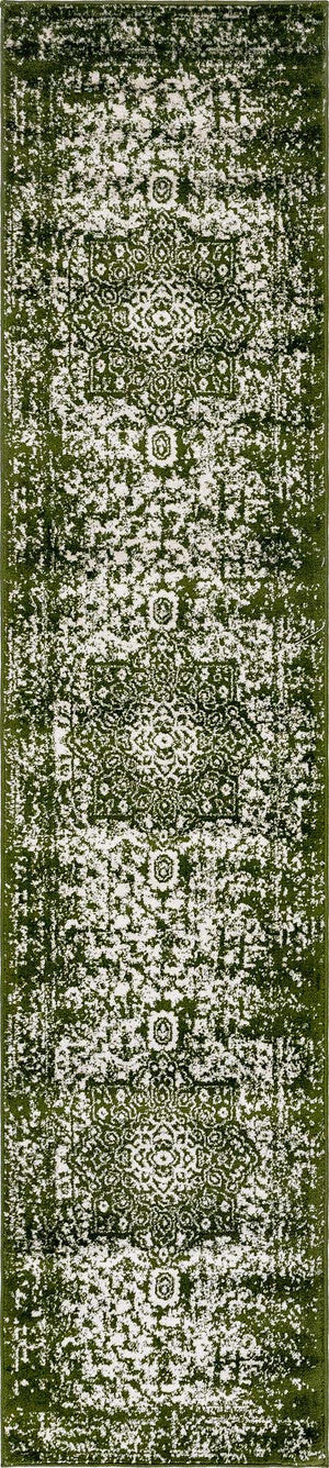 Green 2' 7 x 12' Richmond Runner Area Rug Vintage Distressed Look Traditional Design Carpet for Unique Home Interior Design for Sale at Rug Engine