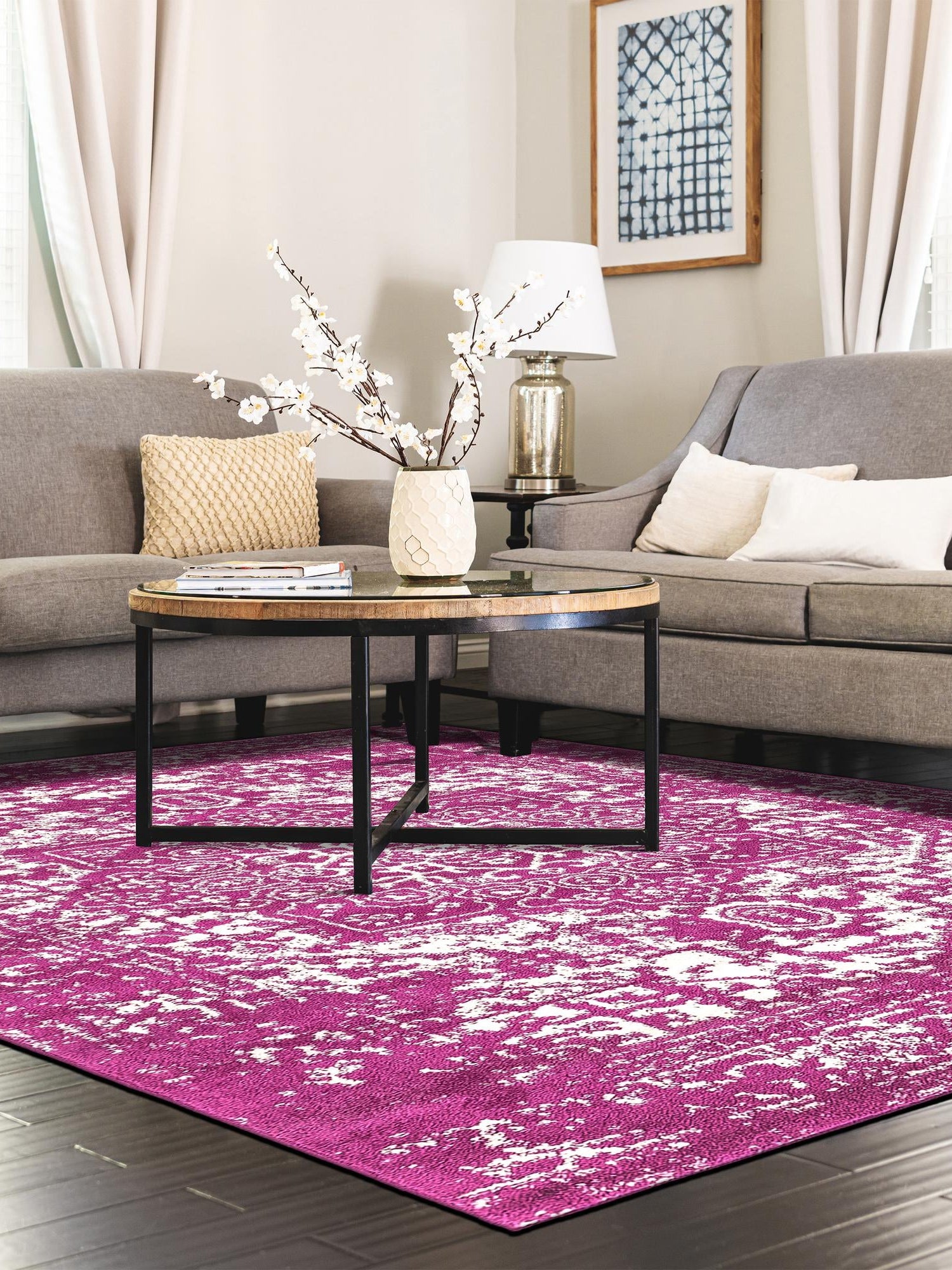 Purple 7' 10 x 10' Richmond Rectangle Area Rug Vintage Distressed Look Traditional Design Carpet for Unique Home Interior Design for Sale at Rug Engine