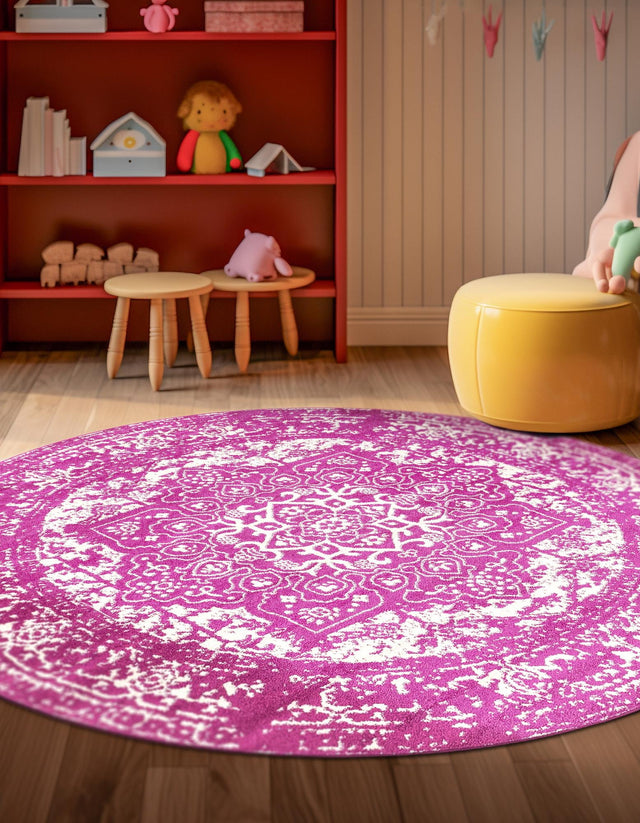 Purple 7' 10 x 7' 10 Richmond Round Area Rug Vintage Distressed Look Traditional Design Carpet for Unique Home Interior Design for Sale at Rug Engine