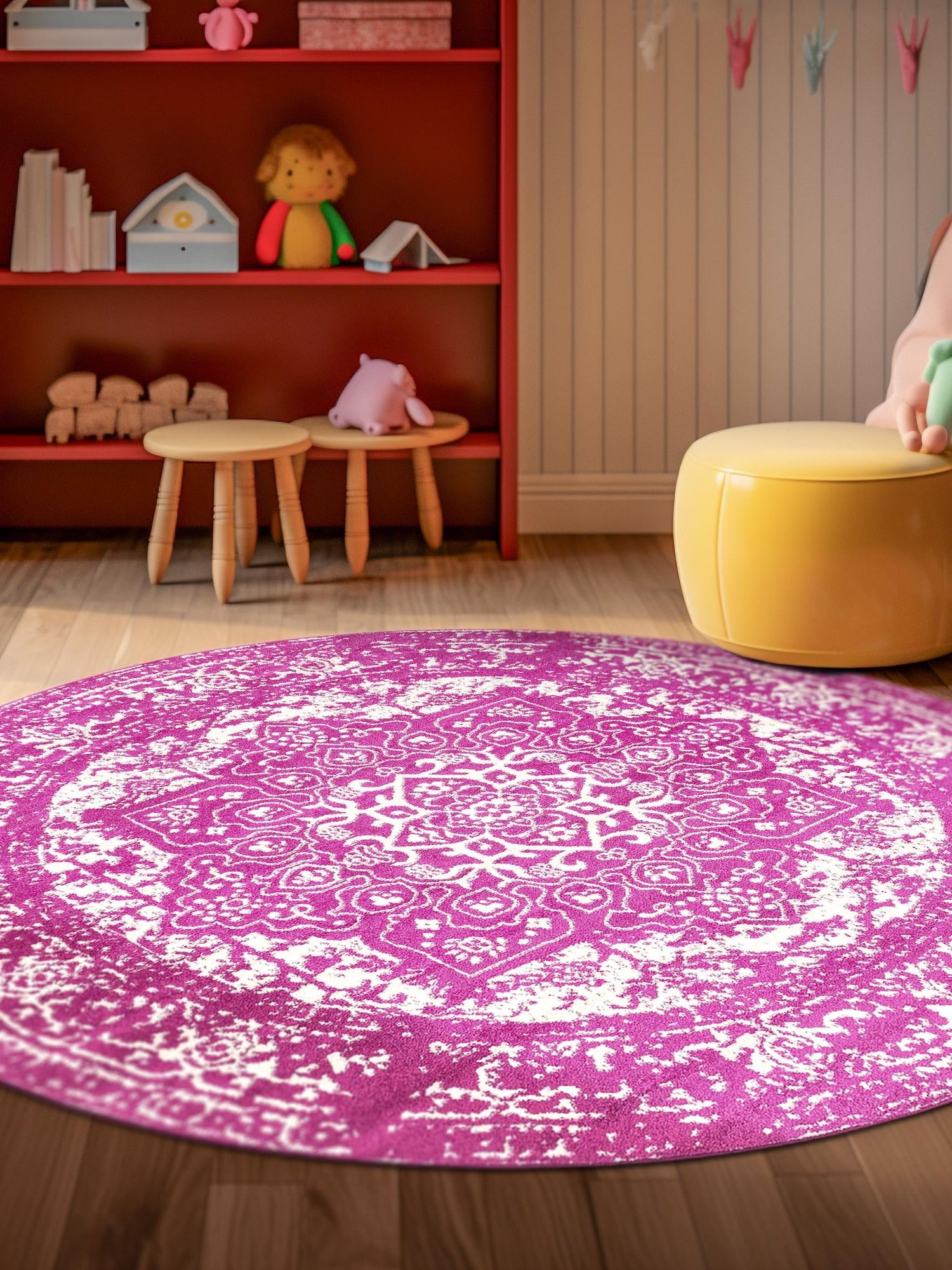 Purple 5' 3 x 5' 3 Richmond Round Area Rug Vintage Distressed Look Traditional Design Carpet for Unique Home Interior Design for Sale at Rug Engine