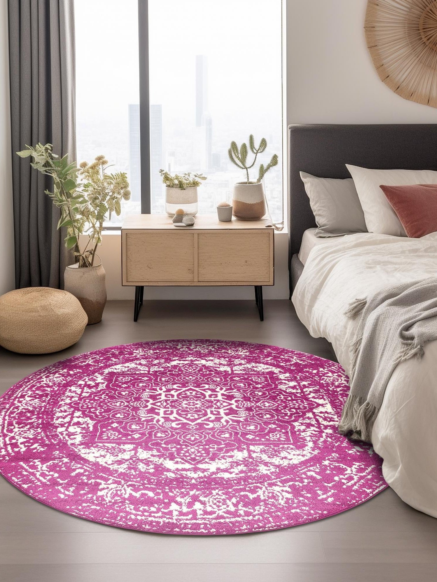 Purple 3' 1 x 3' 1 Richmond Round Area Rug Vintage Distressed Look Traditional Design Carpet for Unique Home Interior Design for Sale at Rug Engine