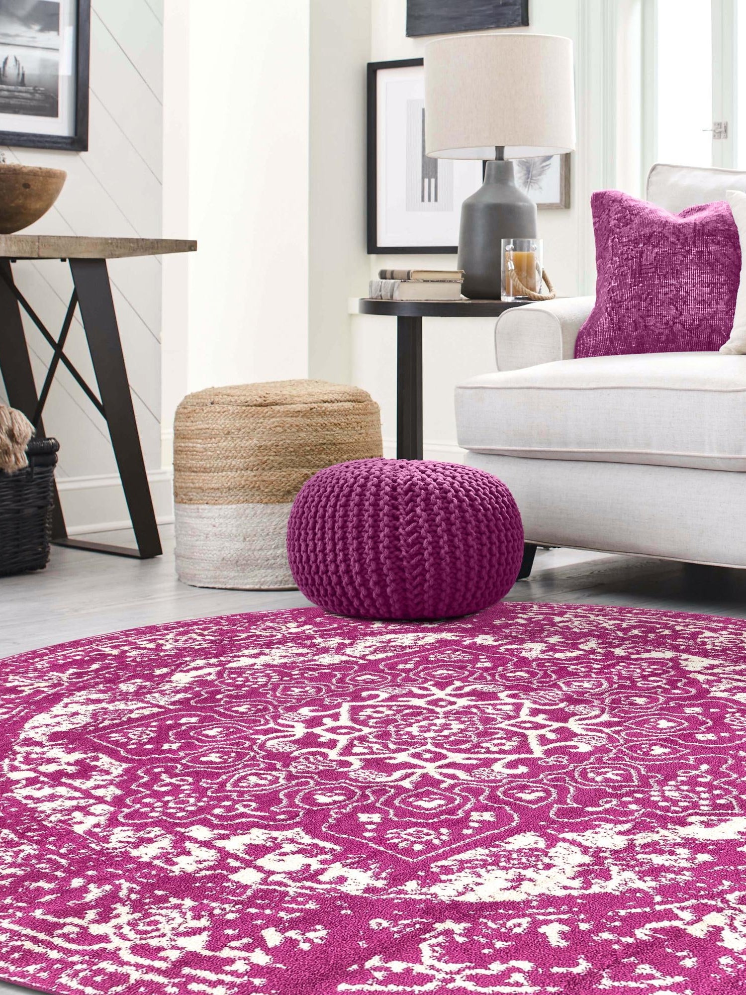 Purple 3' 1 x 3' 1 Richmond Round Area Rug Vintage Distressed Look Traditional Design Carpet for Unique Home Interior Design for Sale at Rug Engine