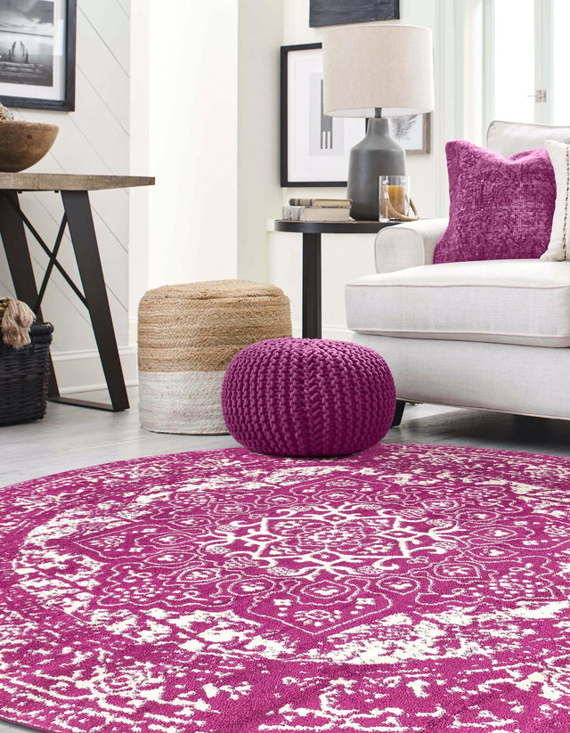 Purple 3' 1 x 3' 1 Richmond Round Area Rug Vintage Distressed Look Traditional Design Carpet for Unique Home Interior Design for Sale at Rug Engine