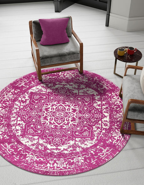 Purple 5' 3 x 5' 3 Richmond Round Area Rug Vintage Distressed Look Traditional Design Carpet for Unique Home Interior Design for Sale at Rug Engine