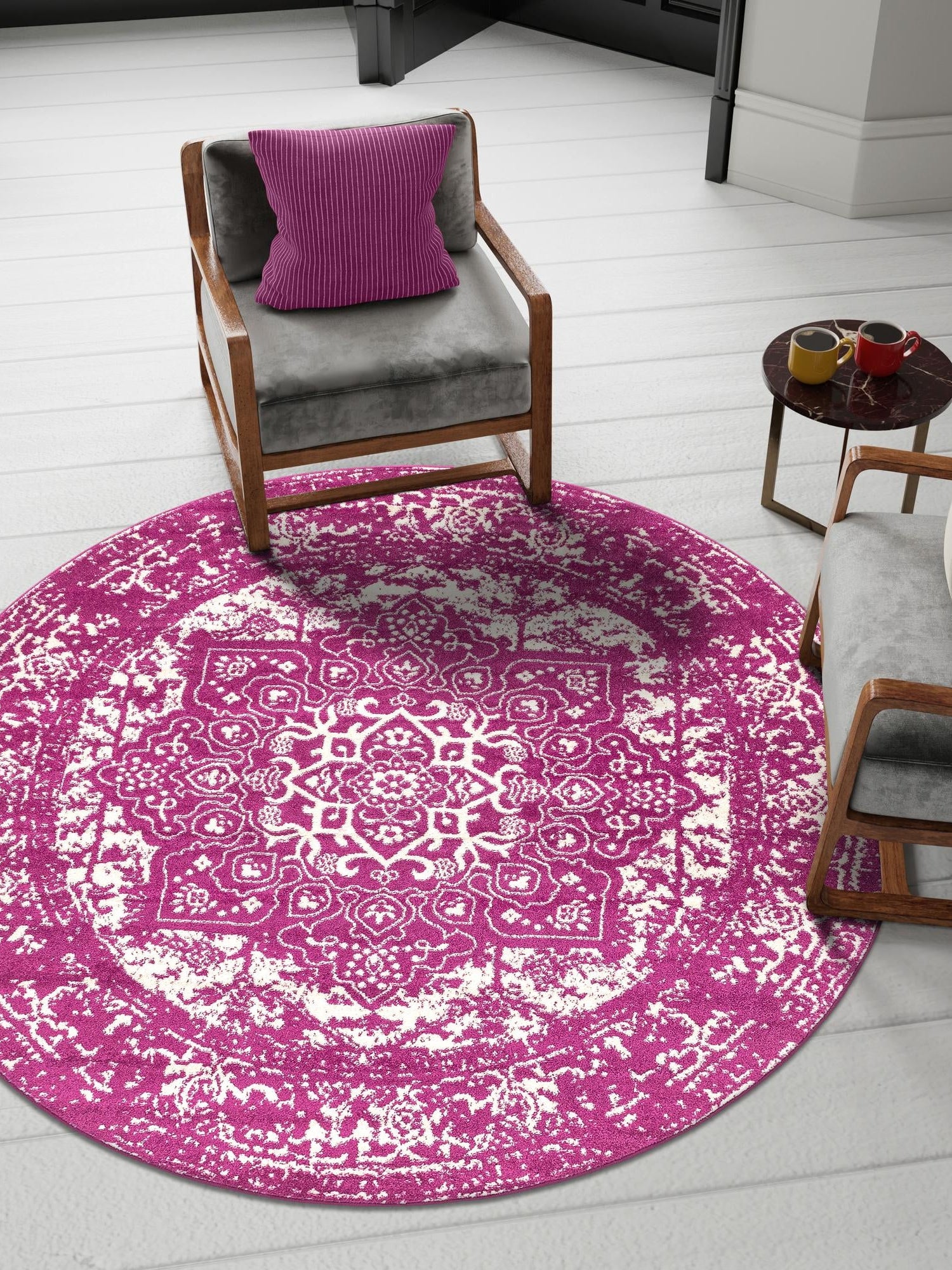 Purple 3' 1 x 3' 1 Richmond Round Area Rug Vintage Distressed Look Traditional Design Carpet for Unique Home Interior Design for Sale at Rug Engine