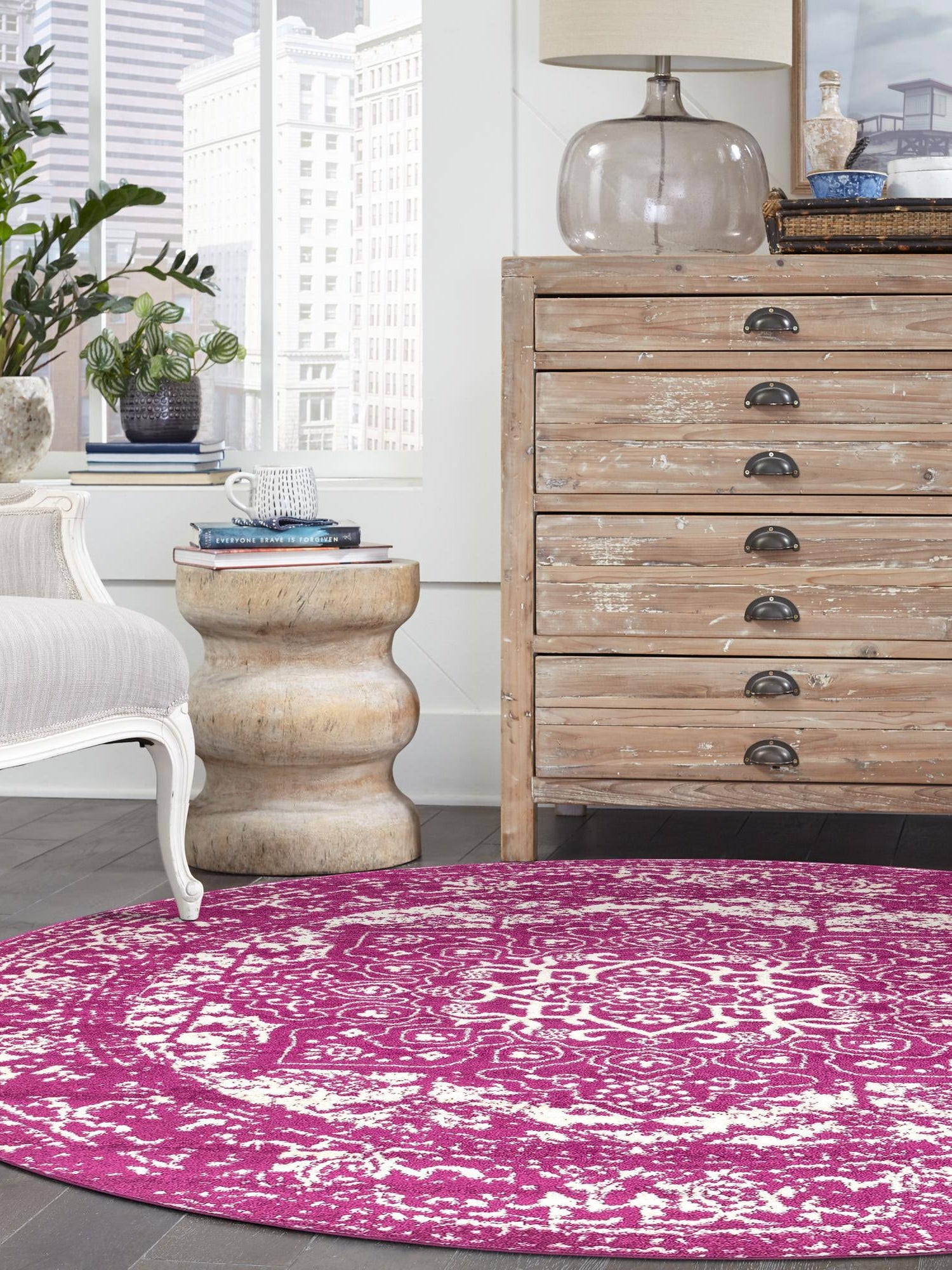 Purple 3' 1 x 3' 1 Richmond Round Area Rug Vintage Distressed Look Traditional Design Carpet for Unique Home Interior Design for Sale at Rug Engine