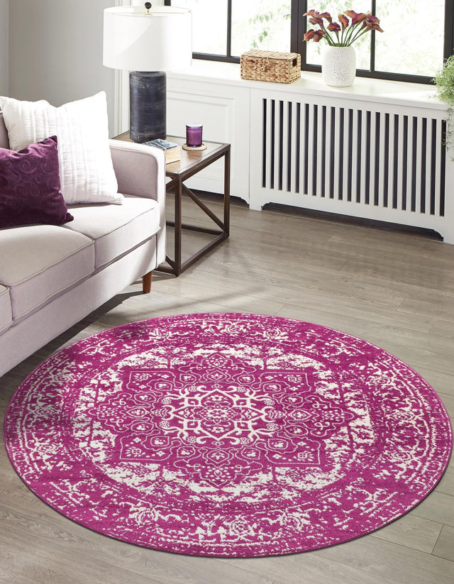 Purple 5' 3 x 5' 3 Richmond Round Area Rug Vintage Distressed Look Traditional Design Carpet for Unique Home Interior Design for Sale at Rug Engine