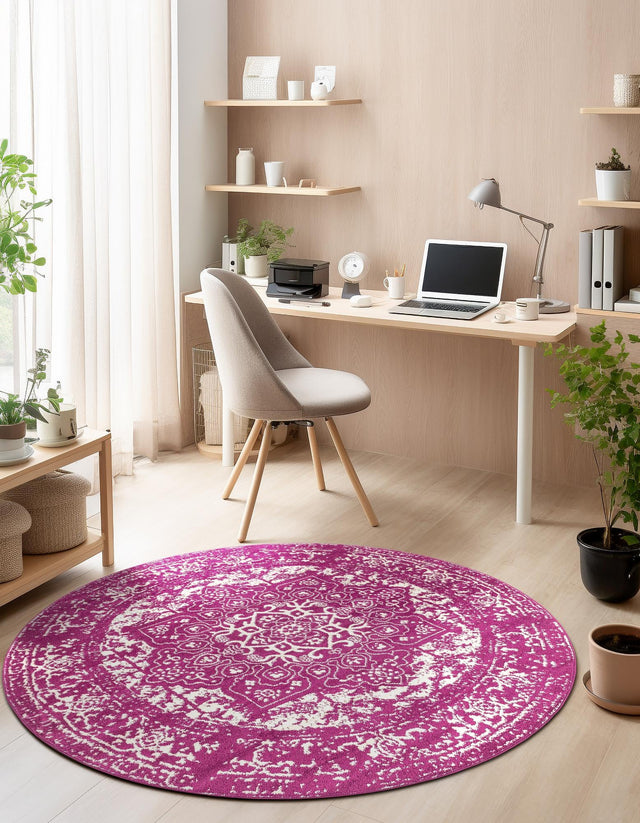 Purple 5' 3 x 5' 3 Richmond Round Area Rug Vintage Distressed Look Traditional Design Carpet for Unique Home Interior Design for Sale at Rug Engine