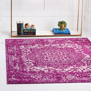 Purple 5' 3 x 5' 3 Richmond Square Area Rug Vintage Distressed Look Traditional Design Carpet for Unique Home Interior Design for Sale at Rug Engine