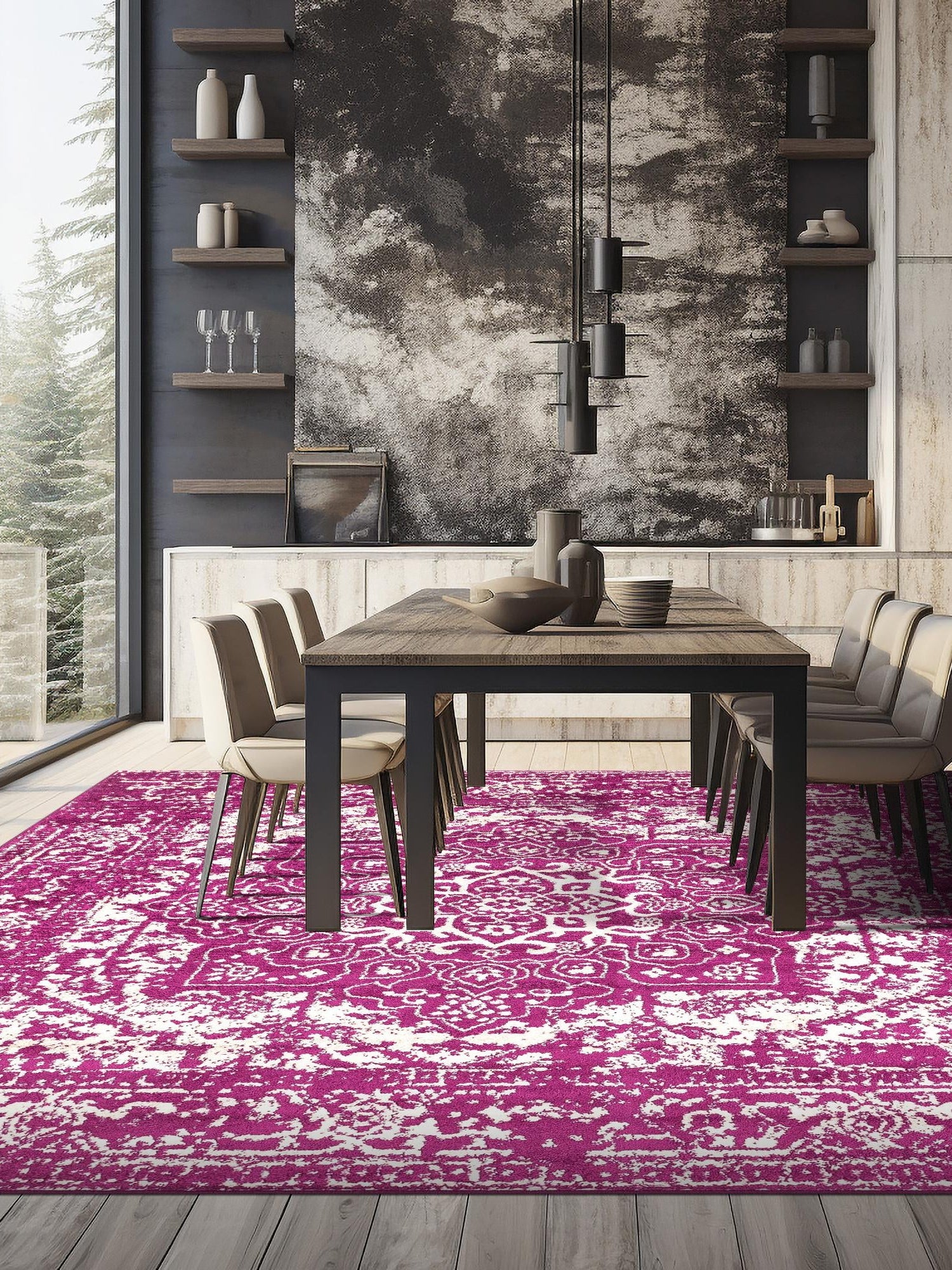 Purple 4' 1 x 4' 1 Richmond Square Area Rug Vintage Distressed Look Traditional Design Carpet for Unique Home Interior Design for Sale at Rug Engine