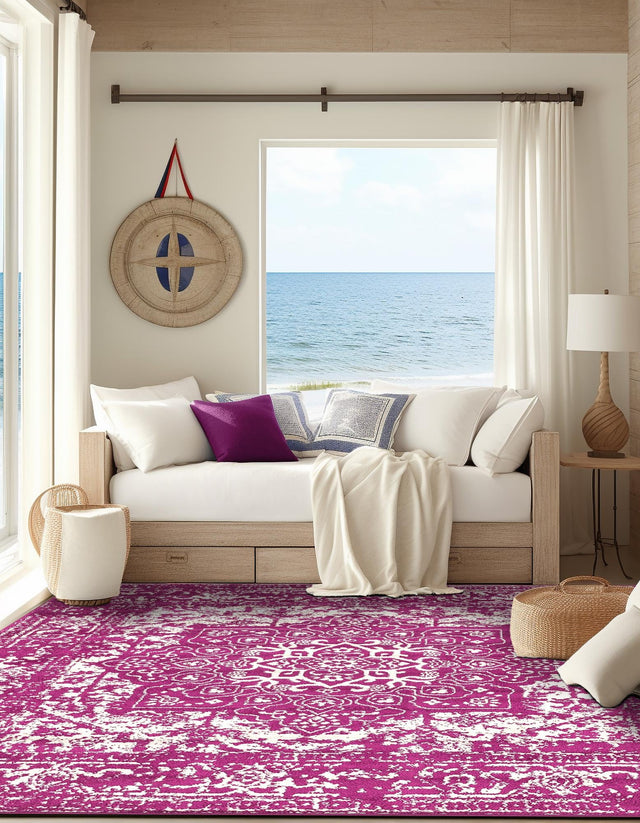 Purple 5' 3 x 5' 3 Richmond Square Area Rug Vintage Distressed Look Traditional Design Carpet for Unique Home Interior Design for Sale at Rug Engine