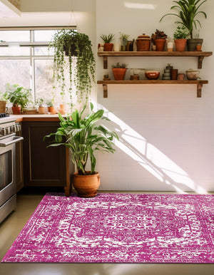 Purple 4' 1 x 4' 1 Richmond Square Area Rug Vintage Distressed Look Traditional Design Carpet for Unique Home Interior Design for Sale at Rug Engine