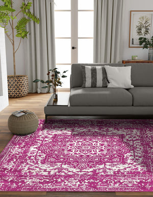 Purple 5' 3 x 5' 3 Richmond Square Area Rug Vintage Distressed Look Traditional Design Carpet for Unique Home Interior Design for Sale at Rug Engine