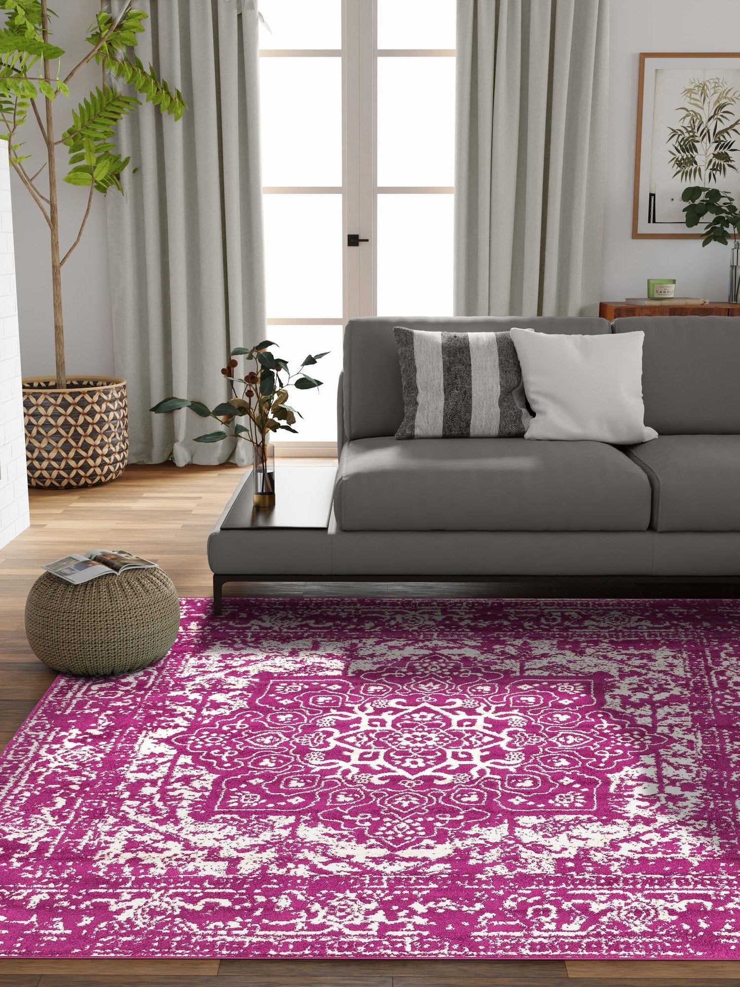 Purple 7' 10 x 7' 10 Richmond Square Area Rug Vintage Distressed Look Traditional Design Carpet for Unique Home Interior Design for Sale at Rug Engine