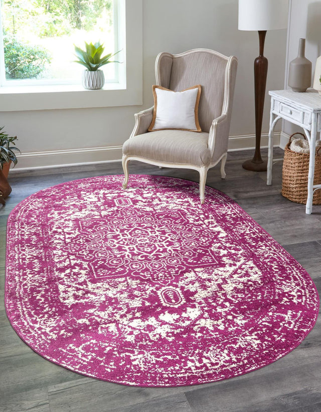 Purple 7' 10 x 10' Richmond Oval Area Rug Vintage Distressed Look Traditional Design Carpet for Unique Home Interior Design for Sale at Rug Engine