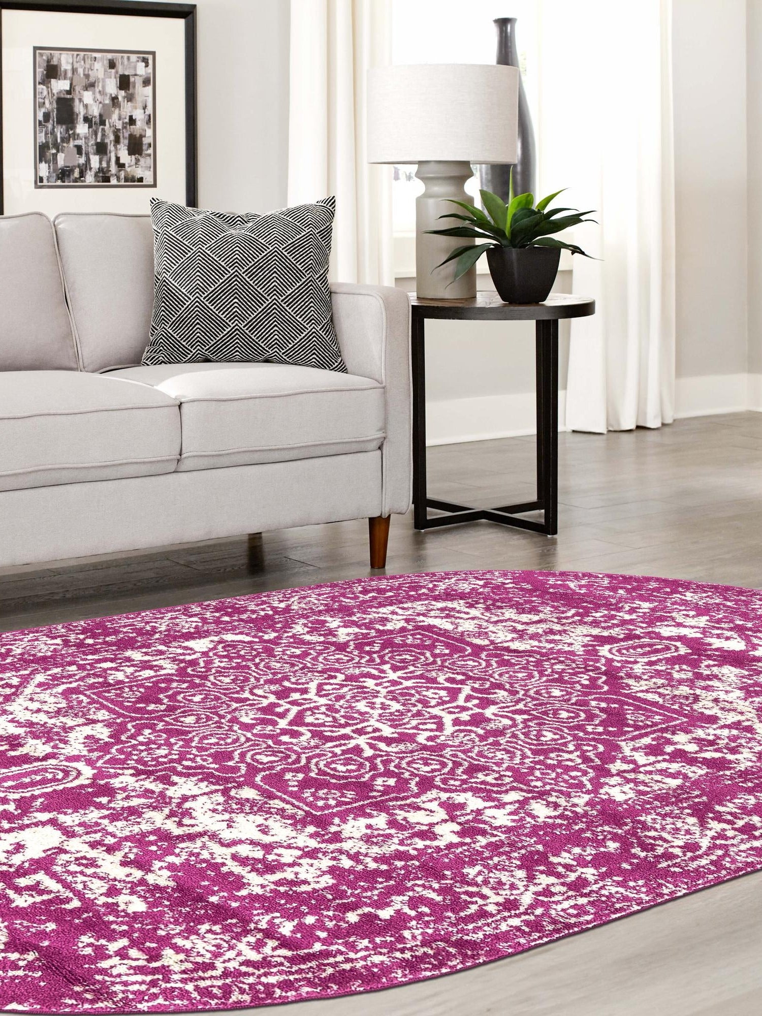 Purple 7' 10 x 10' Richmond Oval Area Rug Vintage Distressed Look Traditional Design Carpet for Unique Home Interior Design for Sale at Rug Engine
