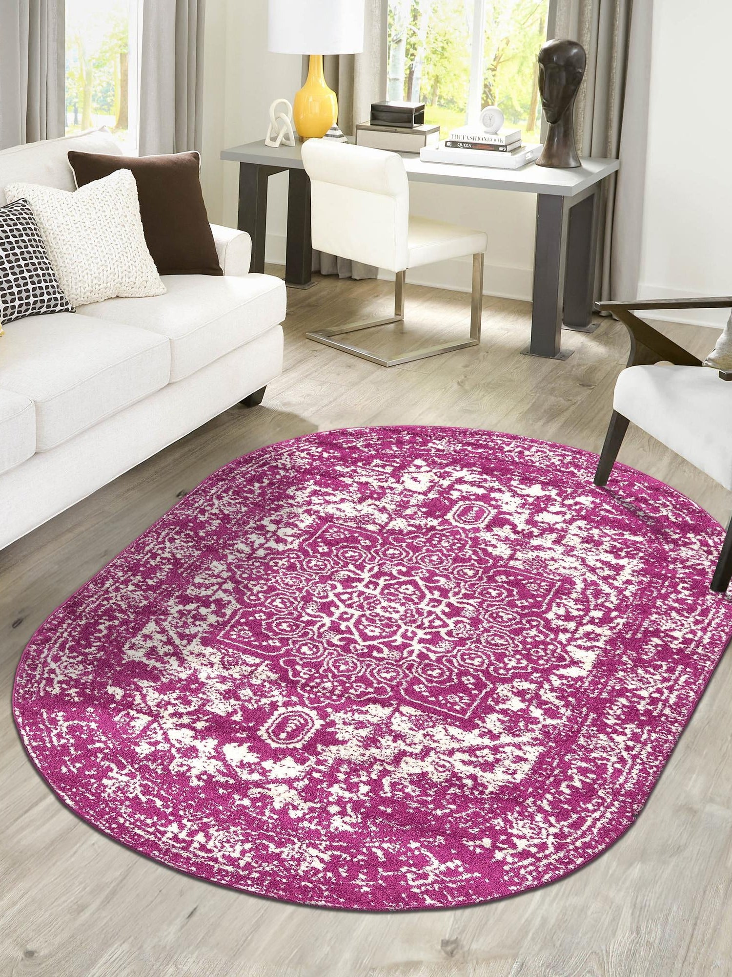 Purple 7' 10 x 10' Richmond Oval Area Rug Vintage Distressed Look Traditional Design Carpet for Unique Home Interior Design for Sale at Rug Engine