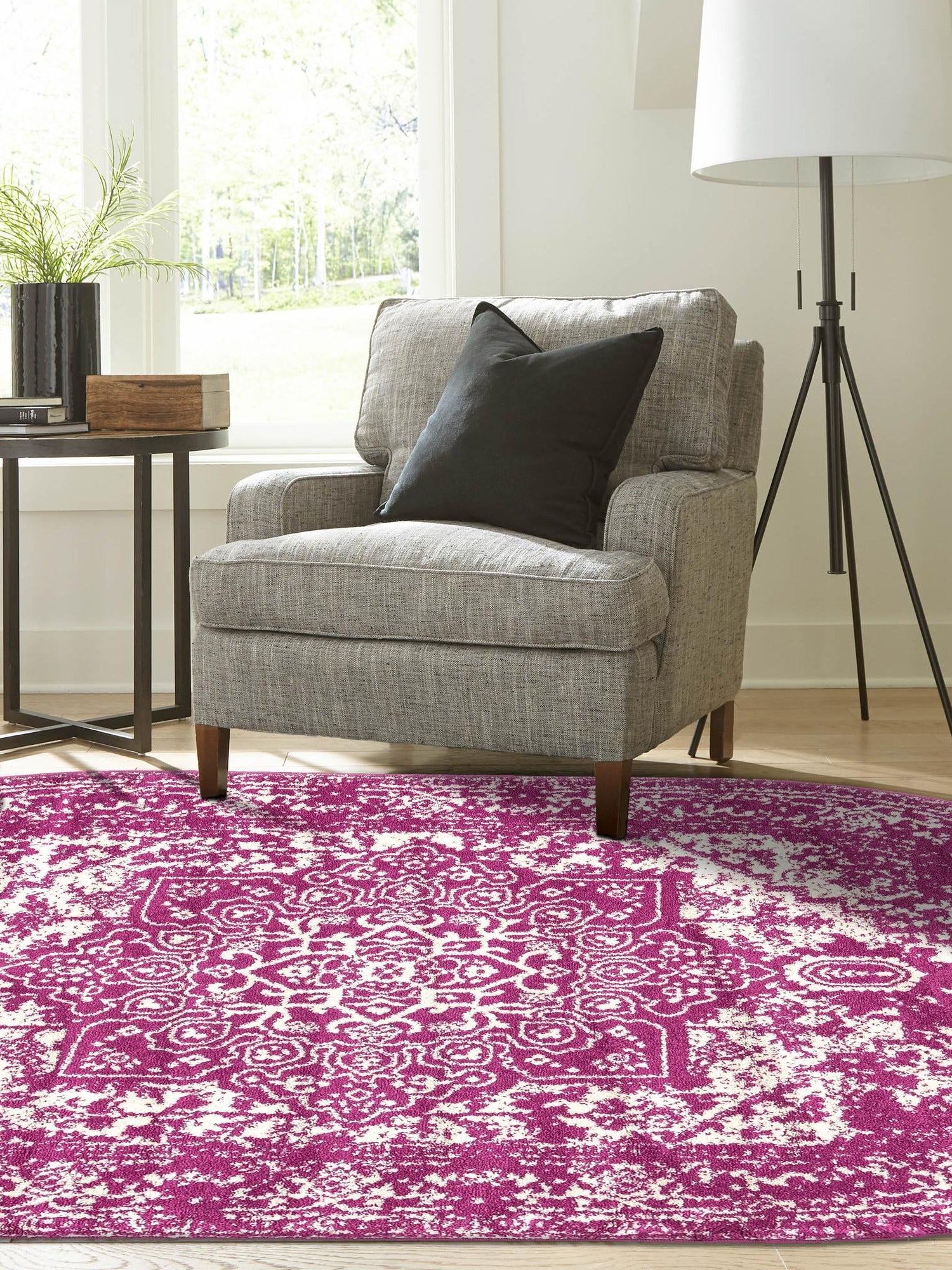 Purple 7' 10 x 10' Richmond Oval Area Rug Vintage Distressed Look Traditional Design Carpet for Unique Home Interior Design for Sale at Rug Engine