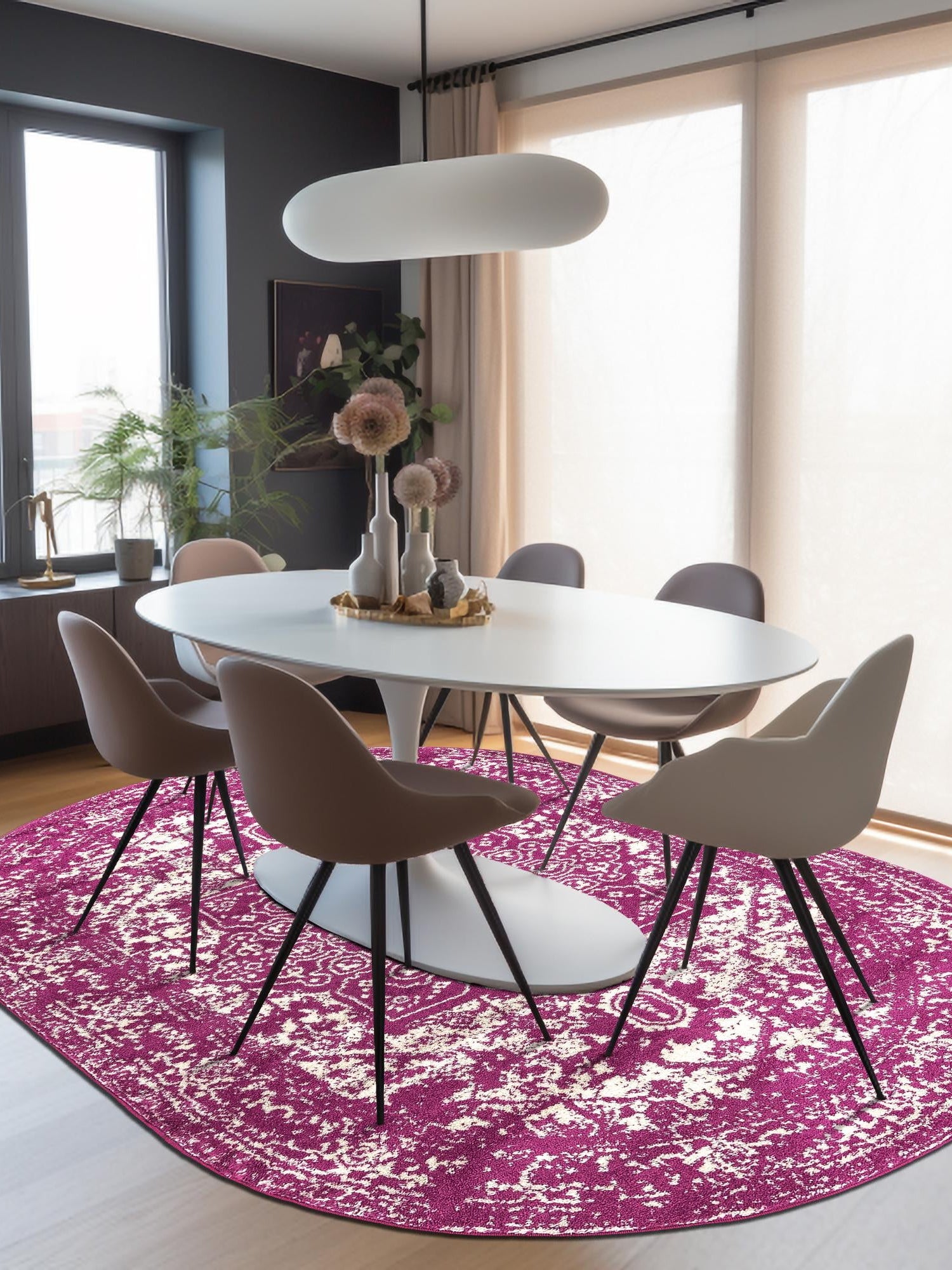 Purple 7' 10 x 10' Richmond Oval Area Rug Vintage Distressed Look Traditional Design Carpet for Unique Home Interior Design for Sale at Rug Engine