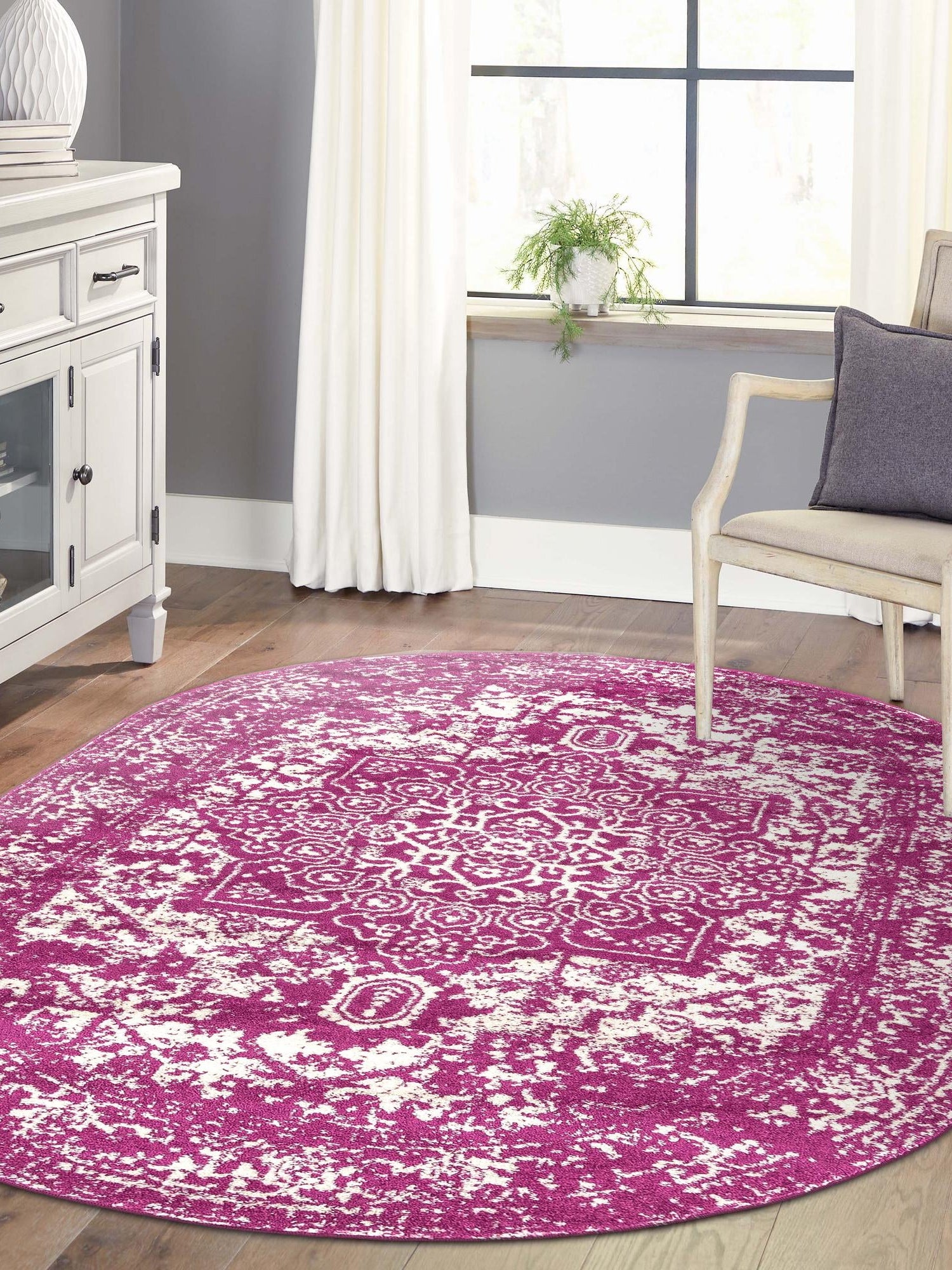 Purple 7' 10 x 10' Richmond Oval Area Rug Vintage Distressed Look Traditional Design Carpet for Unique Home Interior Design for Sale at Rug Engine