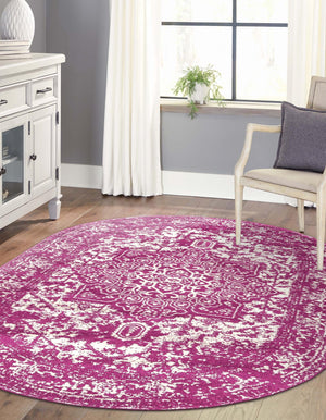 Purple 7' 10 x 10' Richmond Oval Area Rug Vintage Distressed Look Traditional Design Carpet for Unique Home Interior Design for Sale at Rug Engine