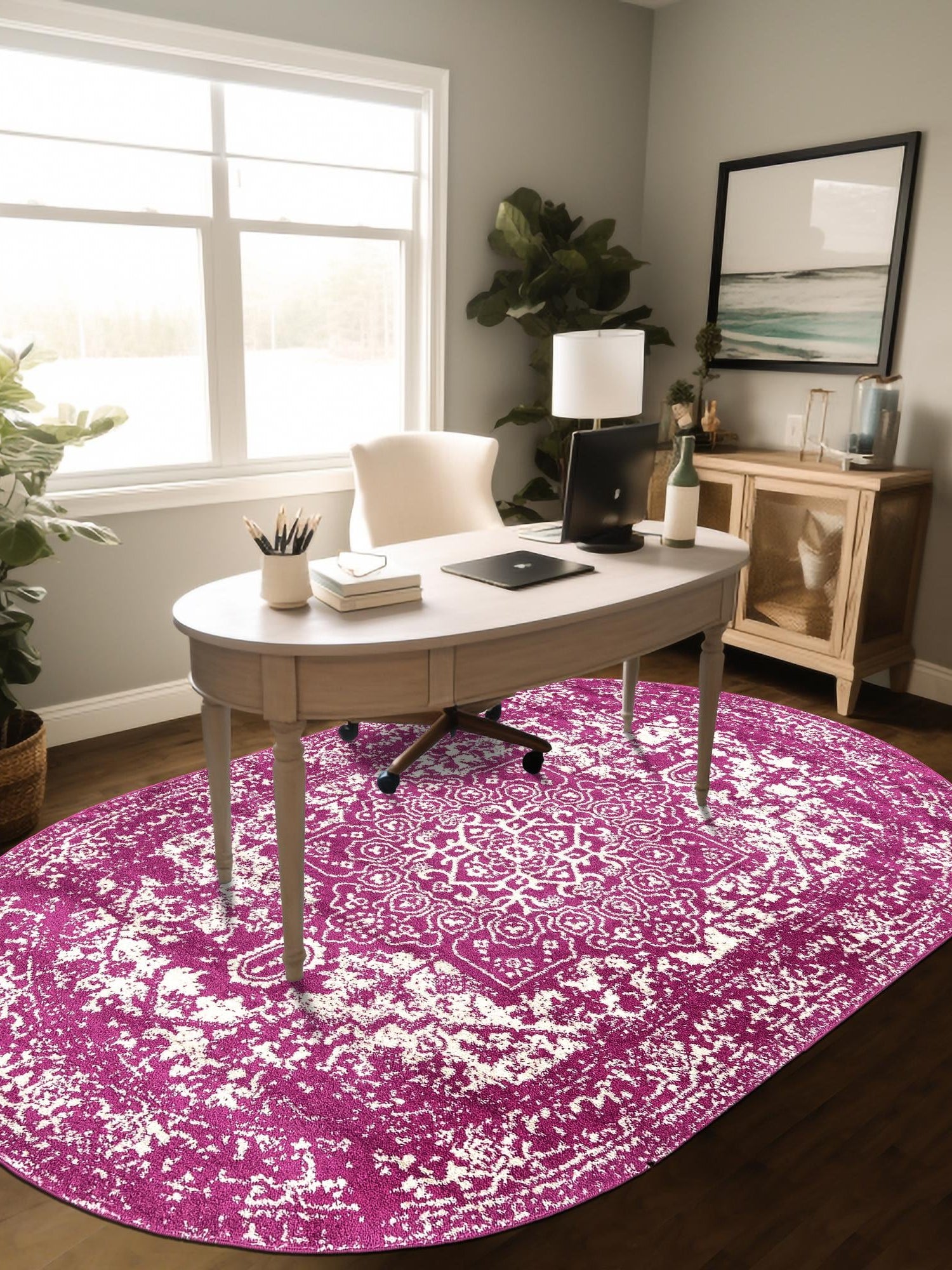 Purple 7' 10 x 10' Richmond Oval Area Rug Vintage Distressed Look Traditional Design Carpet for Unique Home Interior Design for Sale at Rug Engine