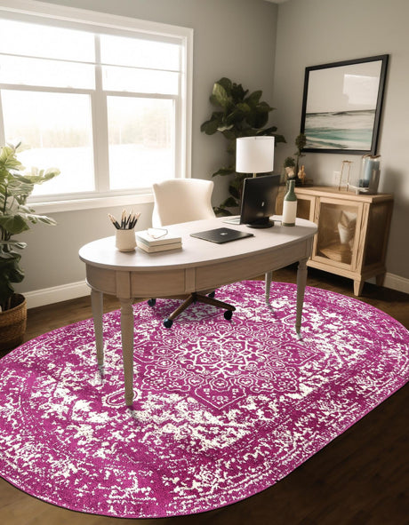Purple 7' 10 x 10' Richmond Oval Area Rug Vintage Distressed Look Traditional Design Carpet for Unique Home Interior Design for Sale at Rug Engine