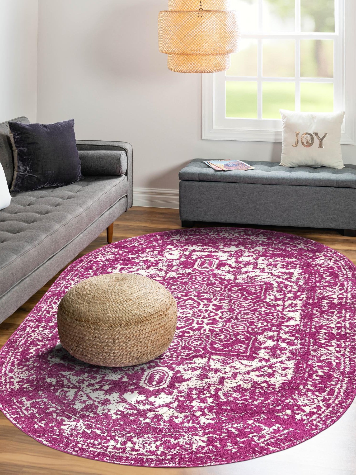 Purple 7' 10 x 10' Richmond Oval Area Rug Vintage Distressed Look Traditional Design Carpet for Unique Home Interior Design for Sale at Rug Engine