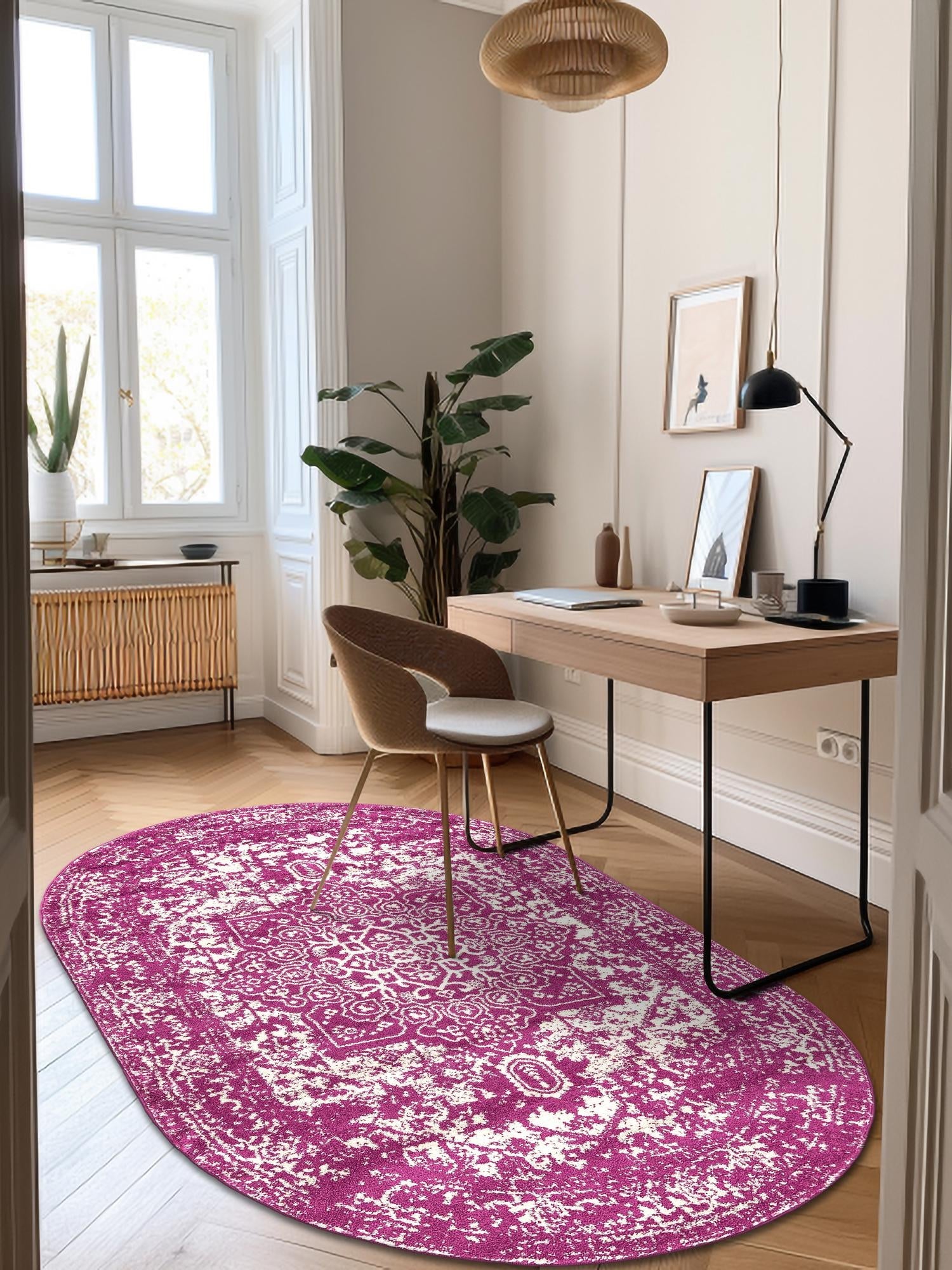 Purple 7' 10 x 10' Richmond Oval Area Rug Vintage Distressed Look Traditional Design Carpet for Unique Home Interior Design for Sale at Rug Engine
