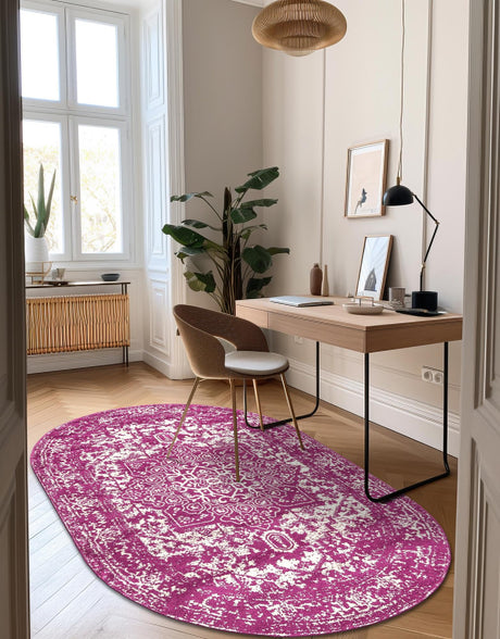 Purple 7' 10 x 10' Richmond Oval Area Rug Vintage Distressed Look Traditional Design Carpet for Unique Home Interior Design for Sale at Rug Engine