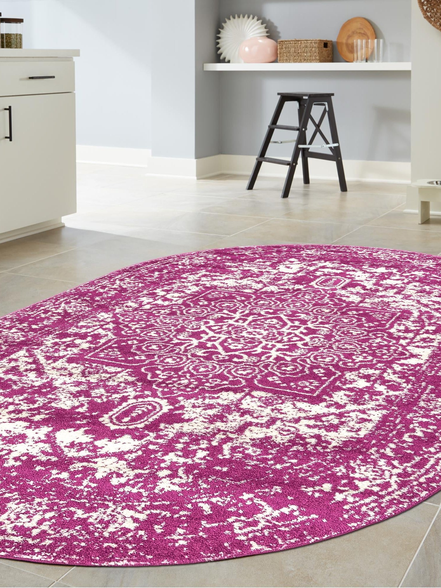 Purple 7' 10 x 10' Richmond Oval Area Rug Vintage Distressed Look Traditional Design Carpet for Unique Home Interior Design for Sale at Rug Engine
