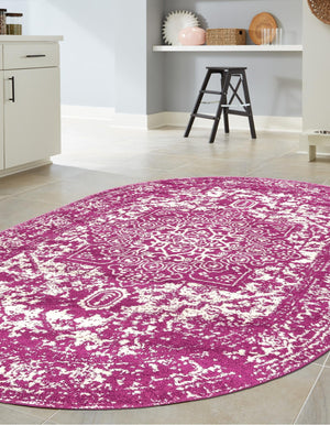 Purple 7' 10 x 10' Richmond Oval Area Rug Vintage Distressed Look Traditional Design Carpet for Unique Home Interior Design for Sale at Rug Engine