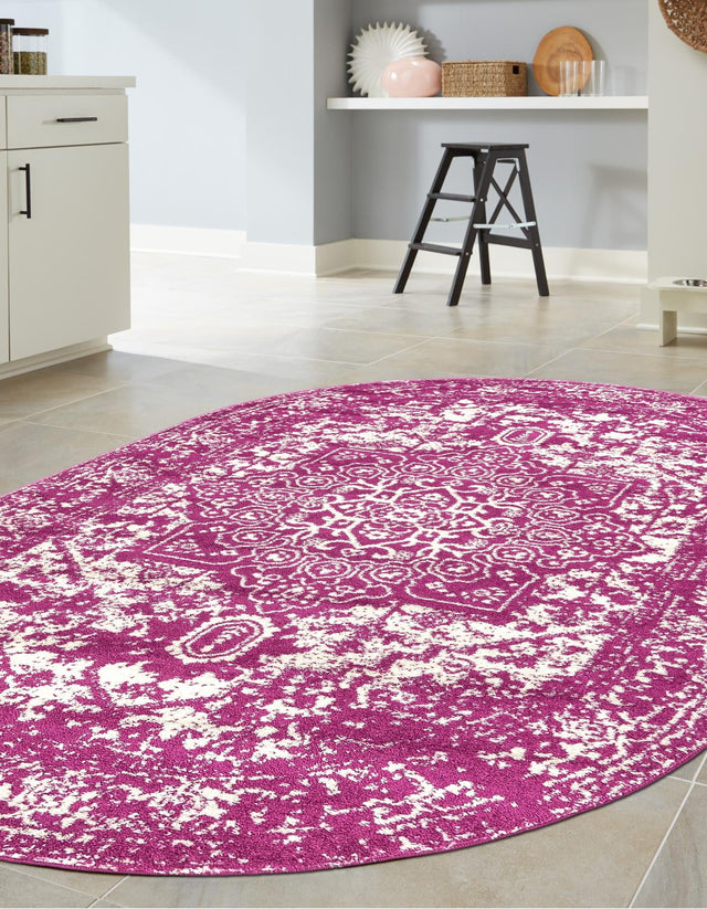 Purple 7' 10 x 10' Richmond Oval Area Rug Vintage Distressed Look Traditional Design Carpet for Unique Home Interior Design for Sale at Rug Engine